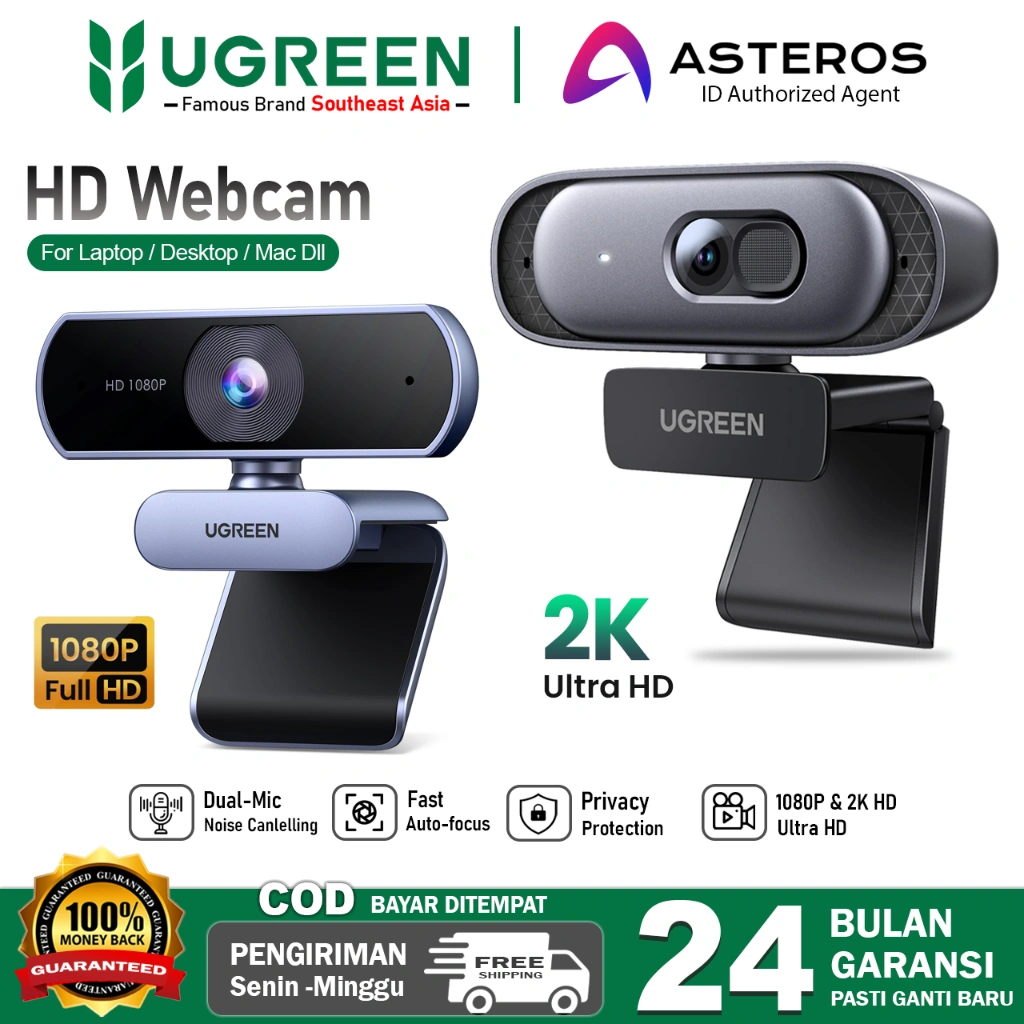 UGREEN Webcam Full HD Resolution 1080P 30fps Dual Mic Stereo Sound For PC Laptop Macbook