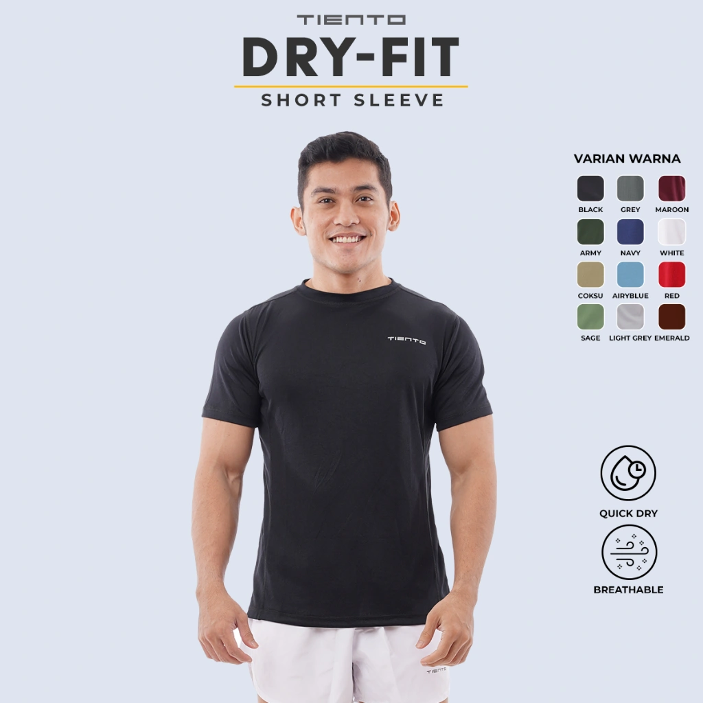 Tiento Kaos Running Dry Fit Baju Olahraga Lari Pria Gym Pakaian Sport Lengan Pendek Pria