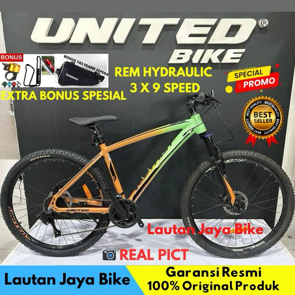 Sepeda Gunung 27.5 MTB UNITED DETROIT 2.0/2.1 Frame Alumunium 3x9 Speed Rem Hidrolik Terbaru