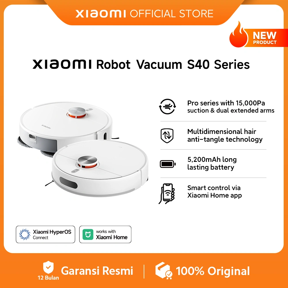 Xiaomi Robot Vacuum S40 Series | Pro series with 15,000Pa suction & dual extended arms | Multidimensional hair anti-tangle technology | 5,200mAh long lasting battery | Smart control via Xiaomi Home app [Official Store]