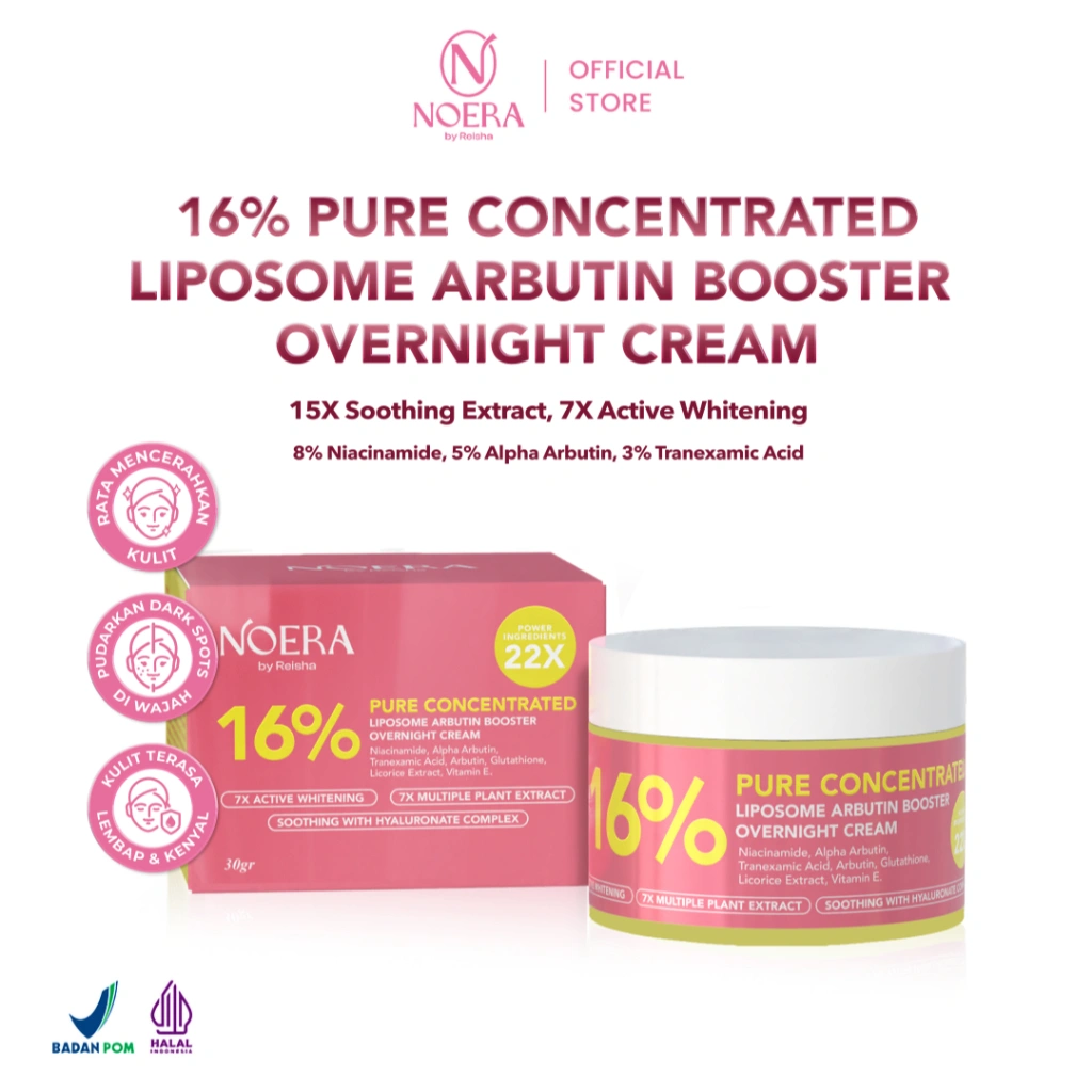 Noera 16% Pure Concentrated Liposome Arbutin Booster Overnight Cream | Krim Malam | Niacinamide | Alpha Arbutin