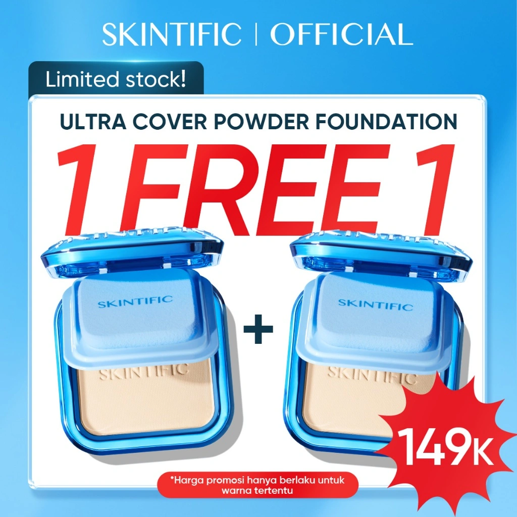 [SKINTIFIC Resmi] - Ultra Cover Powder Foundation | 16 Hours Long-lasting Two Way Cake Powder