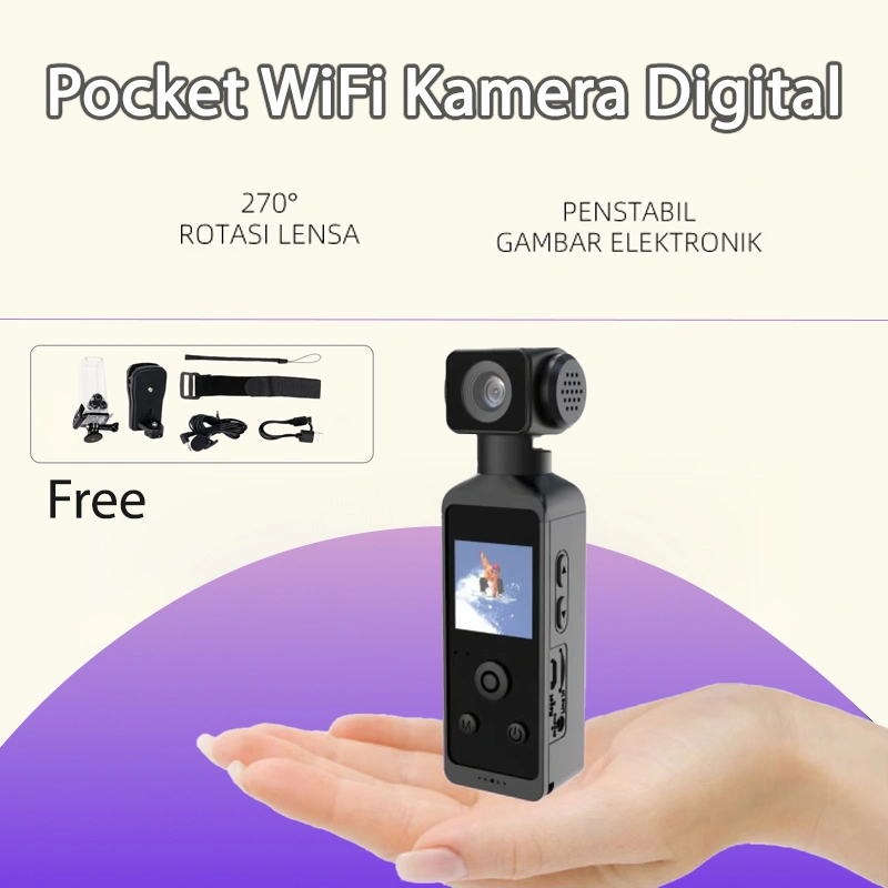 4K Pocket WiFi Kamera Digital Pocket HD Camcorder kamera action Rotasi 270° dengan Housing Tahan Air Action Camera Rekam Vlog kamera vlog Mudah dibawa