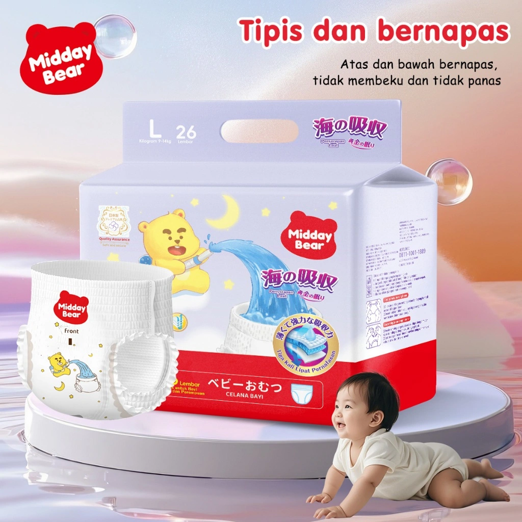 Midday Bear Sea Popok Perekat & Popok Celana Bayi Pull-Up Pants Sekali Pakai Daya Serap Extra Night Pants - All Size Size M,L,XL,XXL