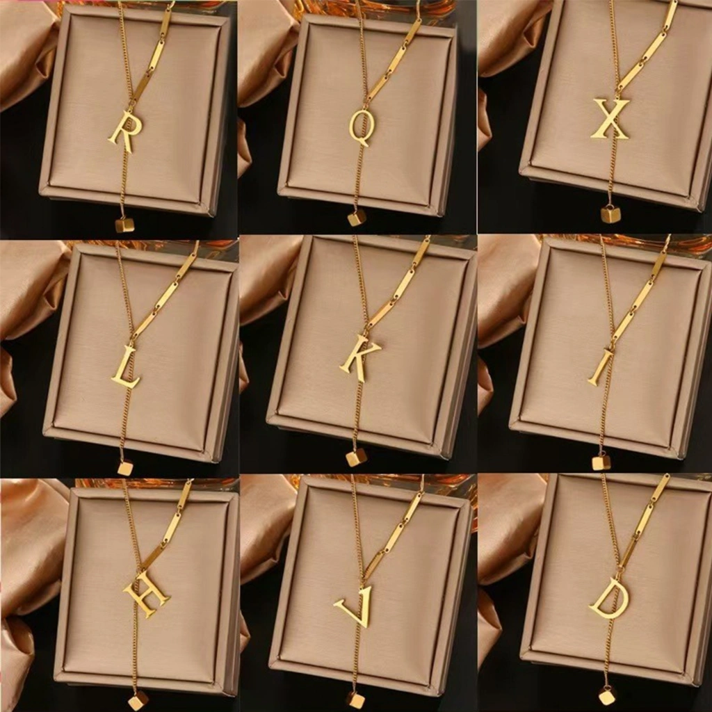 COD Kalung Titanium Wanita Anti Karat asli Kalung Titanium Gold Inisial Alphabet Huruf A-Z Cube Anti Karat Korean Style X074-X099