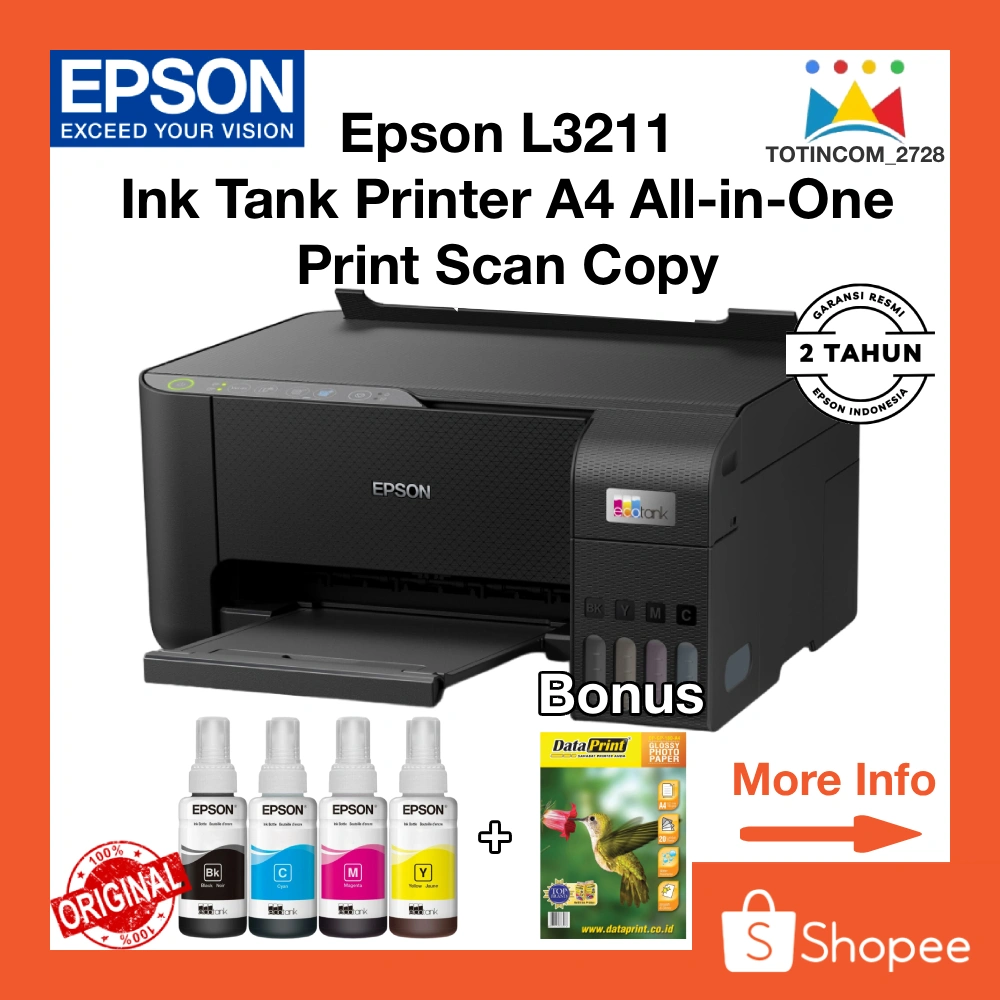 Printer Epson L3211 Print F4 Scan A4 Copy Printer l 3211 l 3210 All-in-One Garansi Resmi 2 Tahun