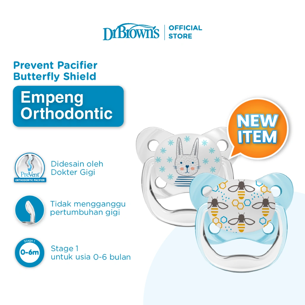 Dr.Brown's Prevent Pacifier Stage 1 / Stage 2 - 2 Pcs / Empeng Bayi / Dot