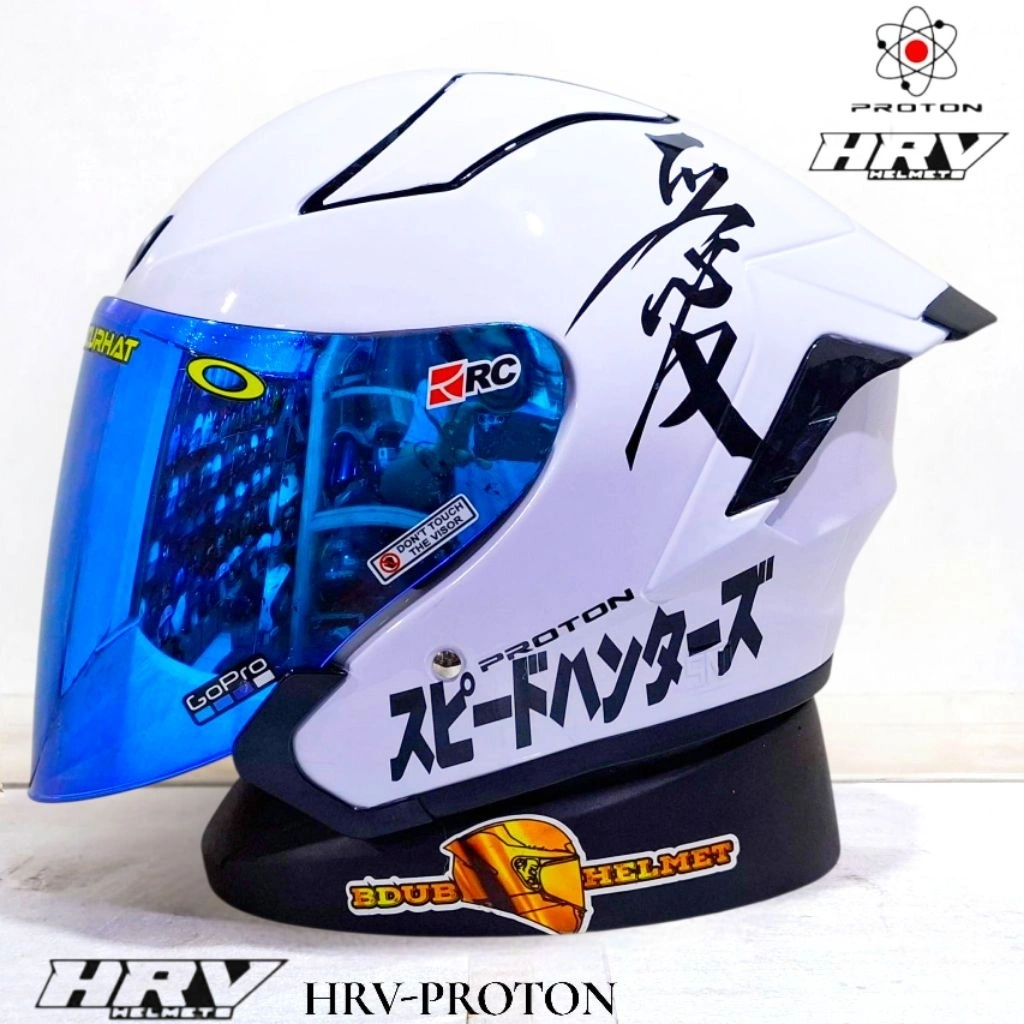 Helm HRV proton White kanji paket ganteng spoiler 3D