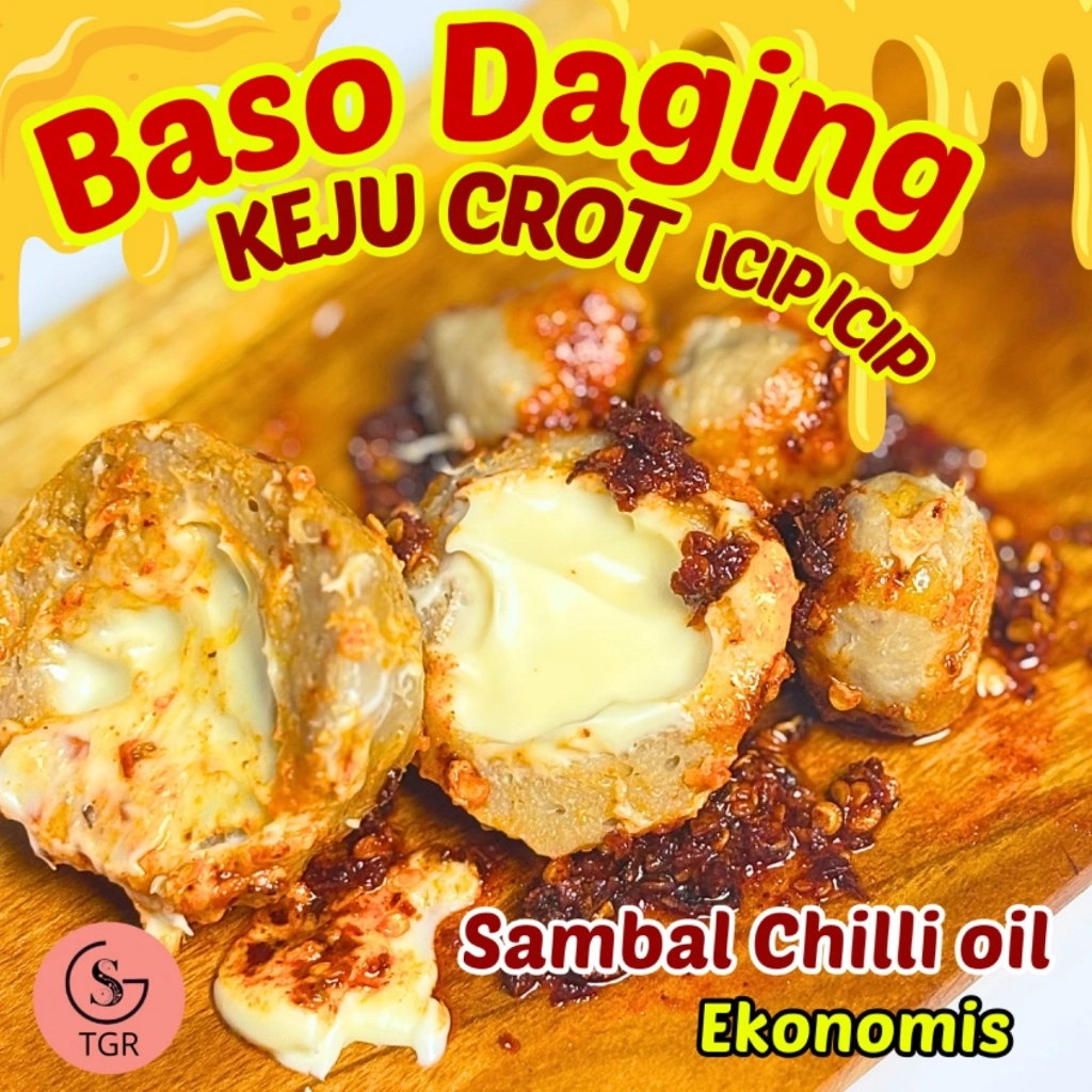 BAKSO DAGING KEJU CROT ICIP ICIP EKONOMIS SAMBAL CHILLI OIL Makanan Bakso Sapi Food