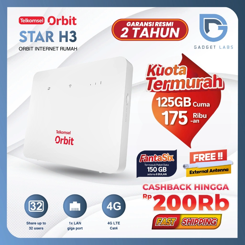 Telkomsel Orbit Star H2 / H3 Modem Wifi Router Wireless Huawei B313 Free Kuota 150GB