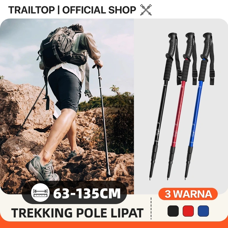 TrailTop Trekking Pole Lipat Tongkat Trekking Kekerasan Tinggi Tongkat Hiking Dapat Diatur 65-135cm