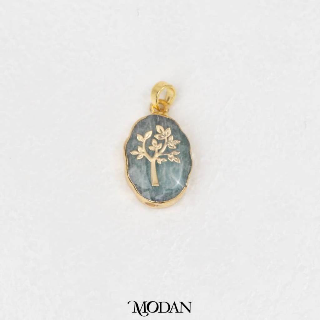 MODAN SUPPLIES - Natural Gemstones Amazonite Tree of Life Pendant Liontin Pohon Batuan Alam Amazonite