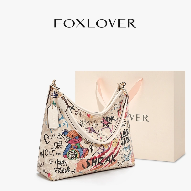 FOXLOVER Tas Tote Wanita Koleksi Grafiti Desain Luas Stylish dan Tahan Lama
