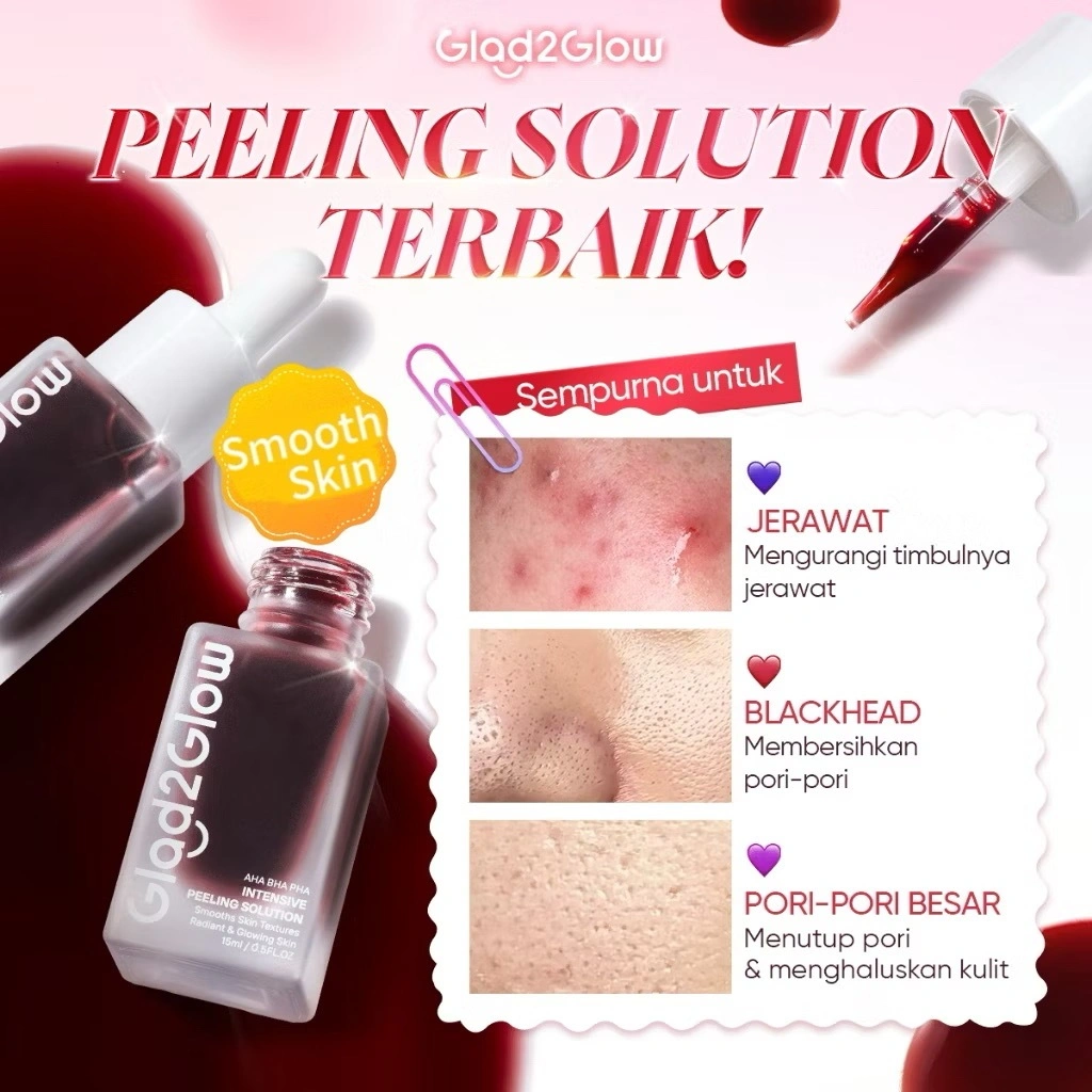 [Bidding COD] Glad2Glow Peeling Solution Serum Eksfoliasi Wajah 60S Menghaluskan Kulit Anda AHA BHA PHA Intensive serum vitamin c serum wajah white serum wajah glowing dan putih peeling exfoliating serum niacinamide Bahkan warna kulit kulit halus