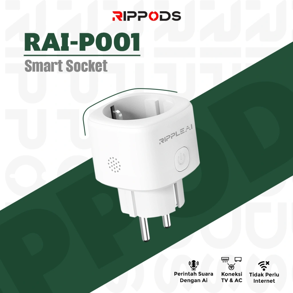 Rippods Ai RAI P001 Voice Control Smart Socket Smart Plug 16A Wireless Saklar with Colokan Energy Monitoring Statistic Smart Home Colokan Stop Kontak Timer Colokan Pintar