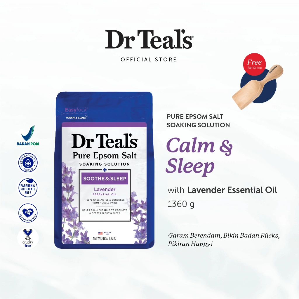 Dr Teal's Pure Epsom Salt Soaks/Garam Berendam - Lavender Essential Oil 1.3 KG