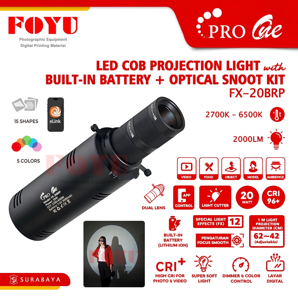 Pro One FX-20BRP Optical Snoot LED COB Projection Lampu Sorot Foto Video Studio Continuous Proyektor