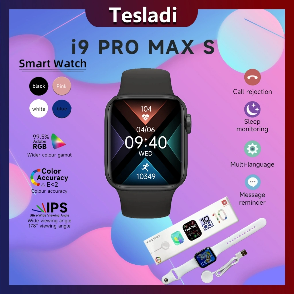 Tesladi Smartwatch i9 Pro Max S fullScreen Series 10 Wireless Charging Bluetooth Calling IP68 Waterproof Heart Rate Monitor Jam Tangan Pintar Tahan Air Jam Tangan Android IOS Smart Watch