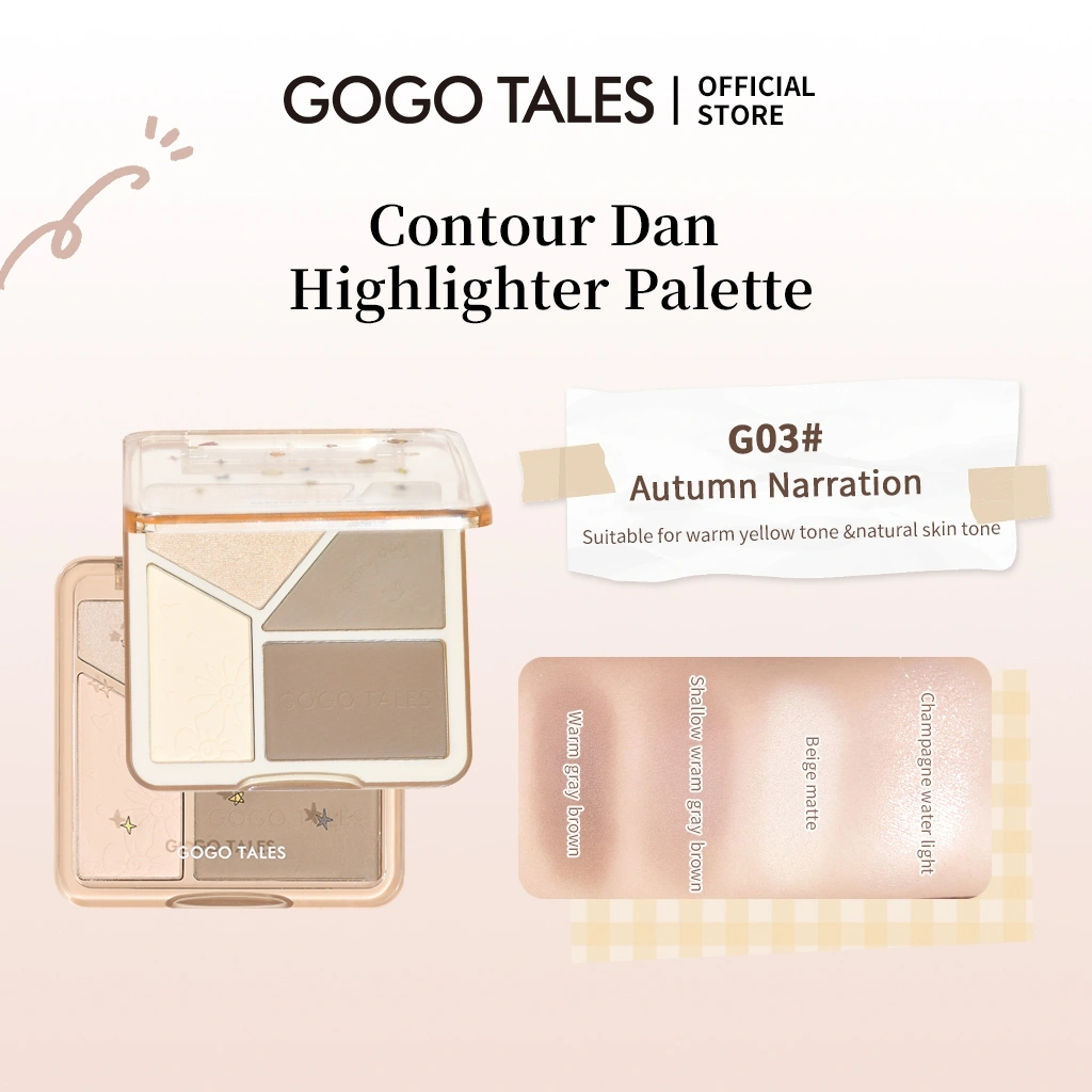 [BPOM]GOGO TALES contour dan highlighter palette nose shadow powder makeup wajah glowing look soft glitter silky 3D face matte shimmer finish cosmetic GT431