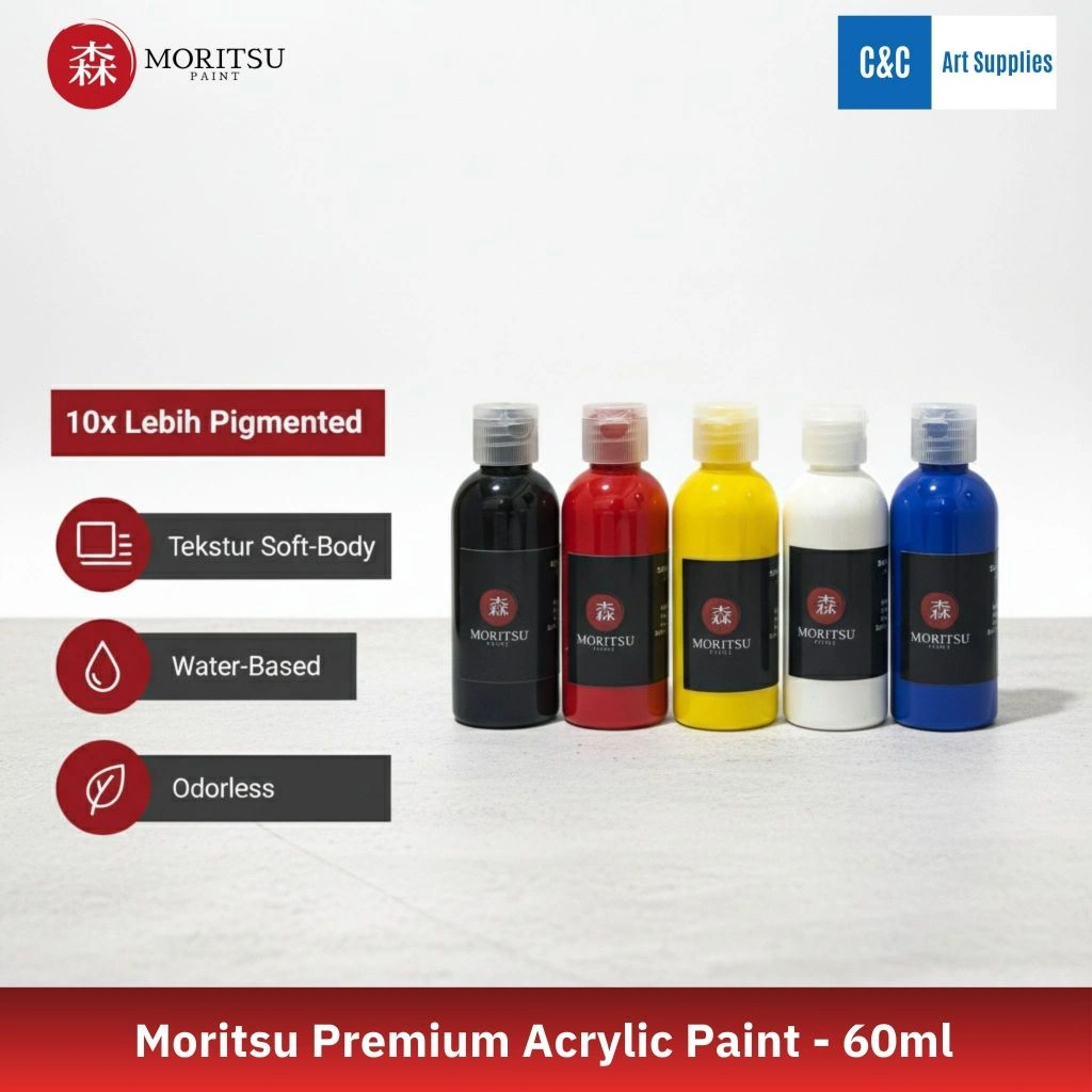 Cat Akrilik Moritsu Paint Premium 60 ml - Warna Solid, Cepat Kering, Tekstur Soft Body, Satin Finish