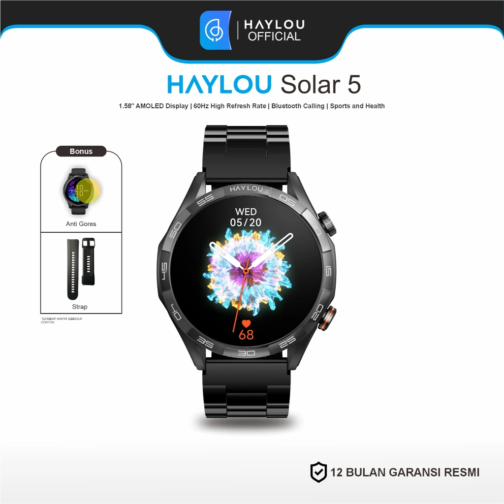Haylou Solar 5 Smartwatch AMOLED Display, Alloy Frame, 6Hz Refresh Rate, Album & Recorder Function, NFC Access Control