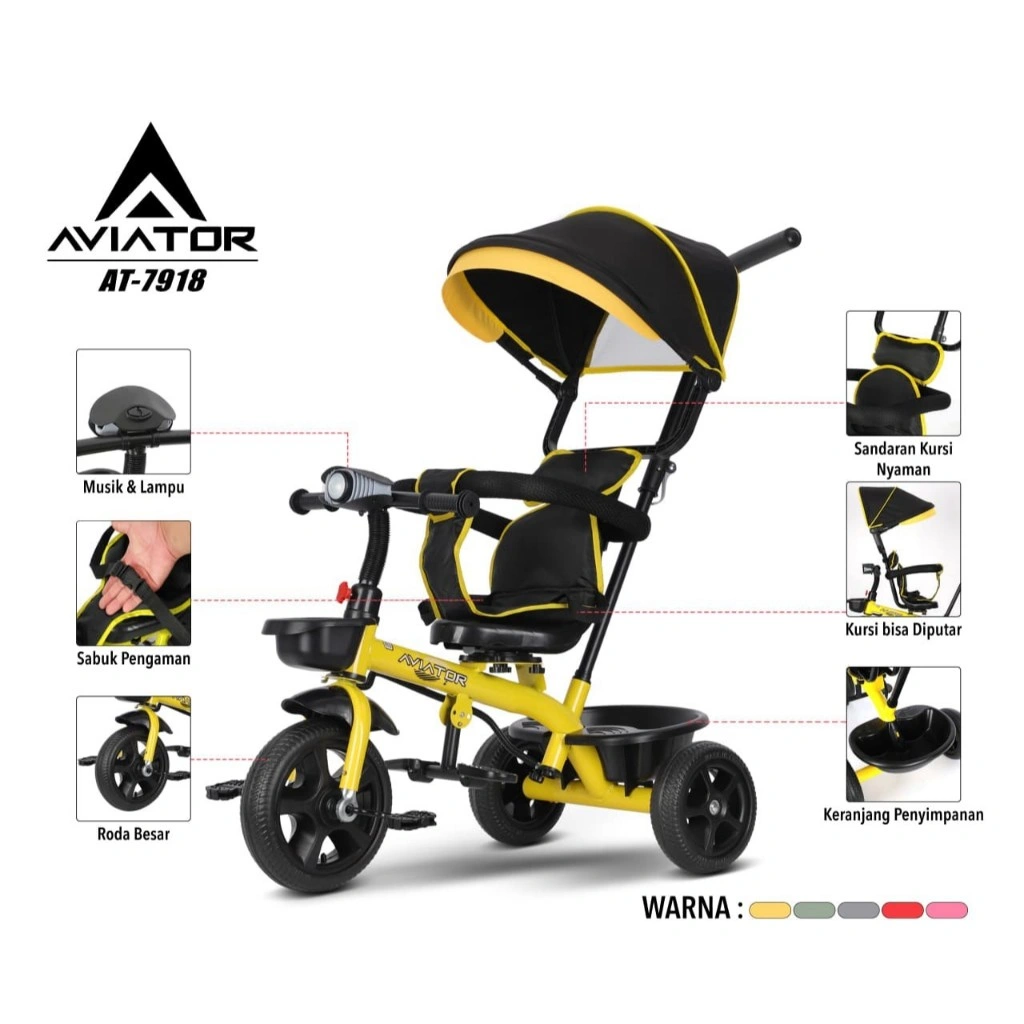 Sepeda Anak Roda Tiga Baby Stroller Aviator AT 7702 7711 7705 Exotic ET1259-1 Rotor Musik BMX Tricycle AT7702 AT7705 AT7711 ET 1259 AT7918 7918