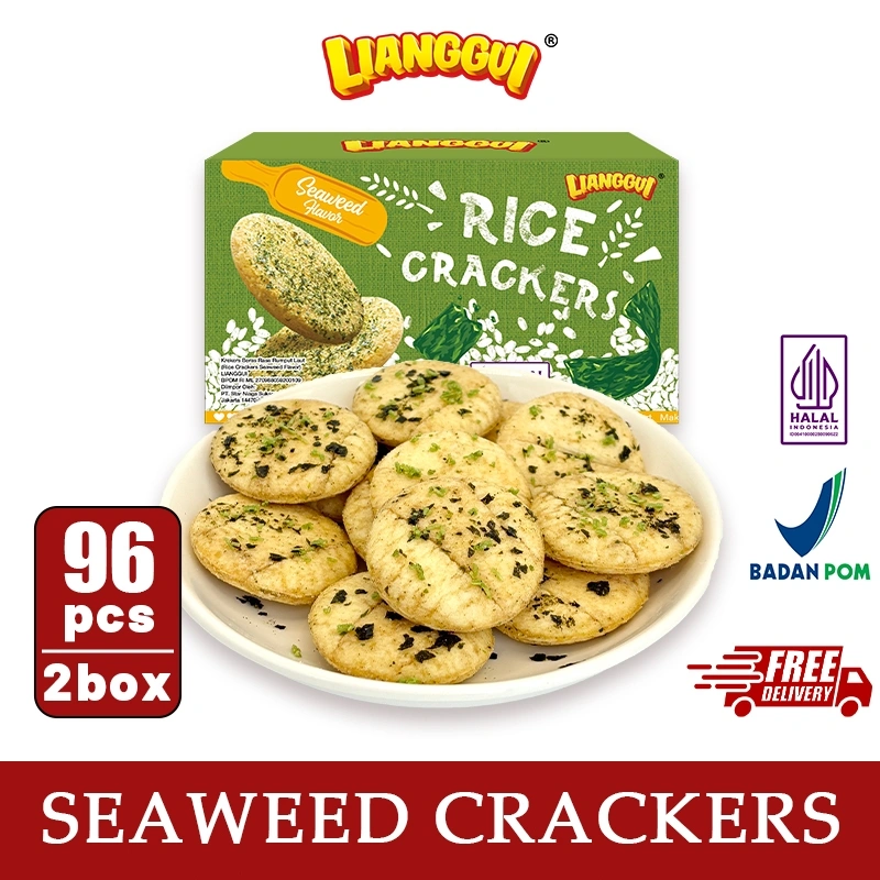 Lianggui - Nori Rice Crackers 96ps Cemilan Lebaran Ramadhan Kantor Sehat Halal Penghilang Lapar