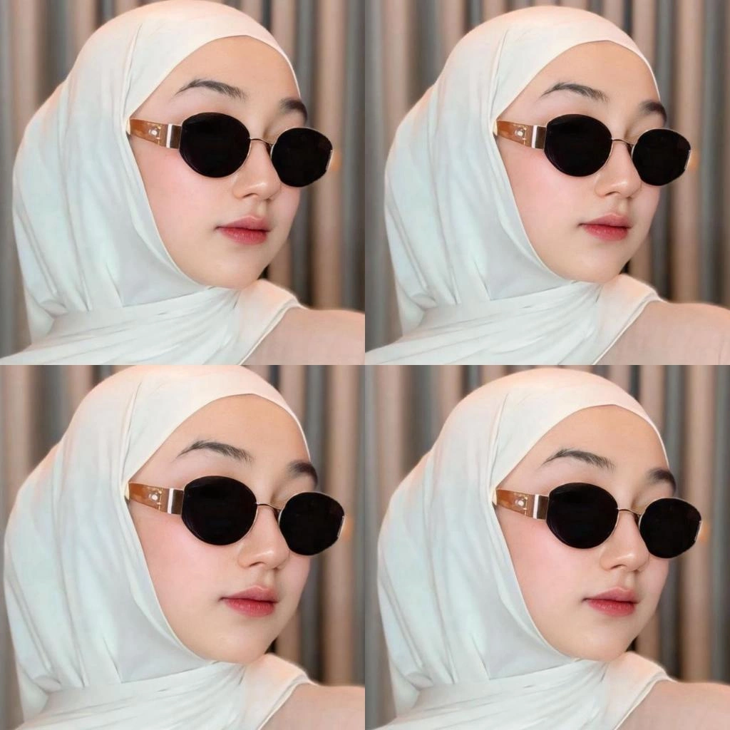 KACAMATA HITAM OVAL LOGAM BINGKAI KECIL FASHION WANITA PRIA
