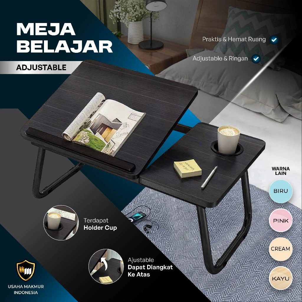 Meja Belajar Lipat Anak Meja Laptop Lipat Adjustable Fleksible Ukuran Type Besar Minimalis