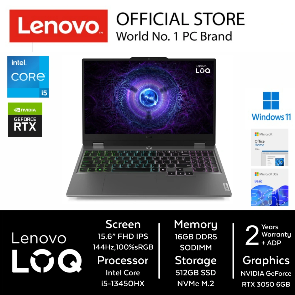 Lenovo LOQ 15IRX9 ASID Intel Core i5-13450HX 16GB 512GB RTX3050 6GB 15.6"FHD 100%sRGB 144Hz Win11 OHS