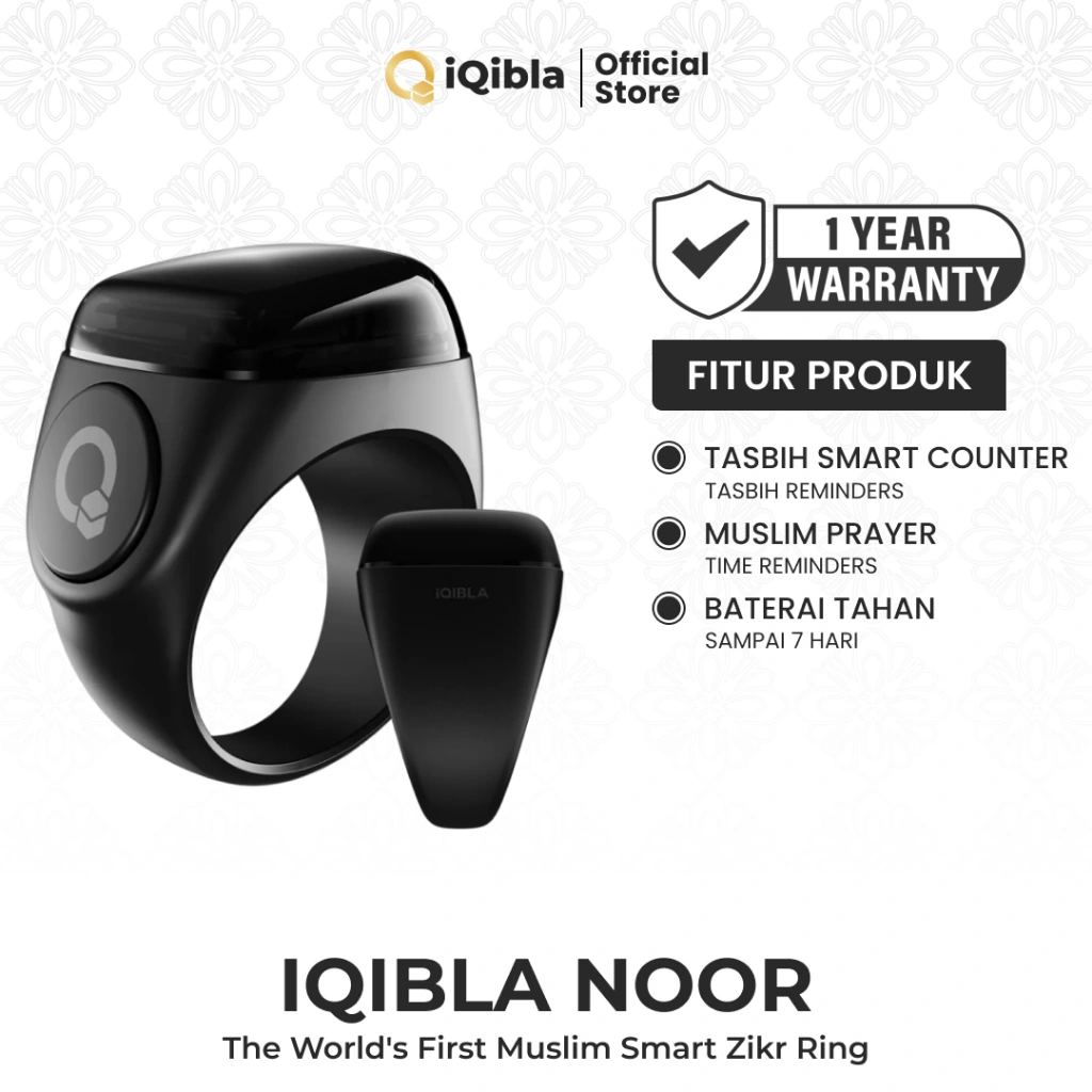 iQibla Zikr Ring Noor N01 Smart Tasbih Digital Hitung Zikir Harian Muslim Modern Baterai Tahan Lama Cincin Zikir Garansi Resmi
