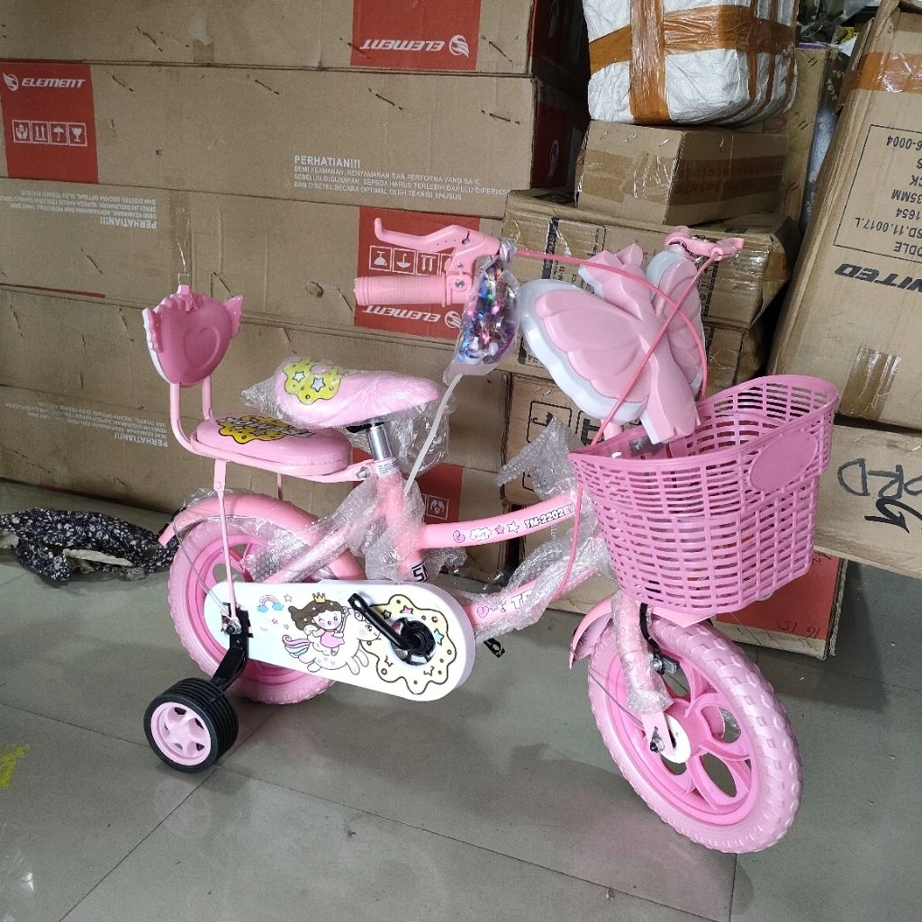 sepeda anak mini 12 unicorn pony dan roda empat ban anti kempes sepeda anak perempuan