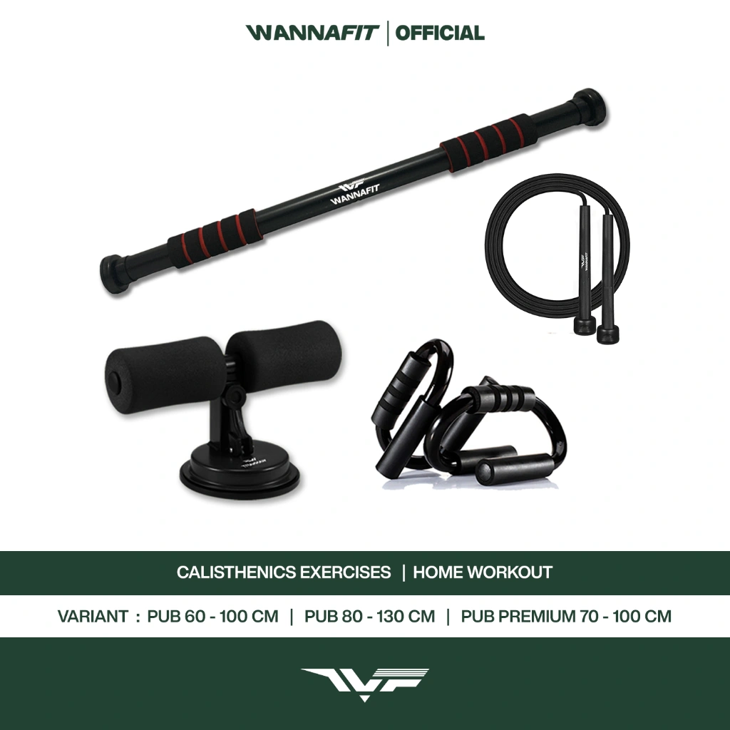 WANNAFIT Paket Calisthenics | Alat Olahraga Rumah | Pull Up Bar Push Up S Sit Up Stand Skipping PVC