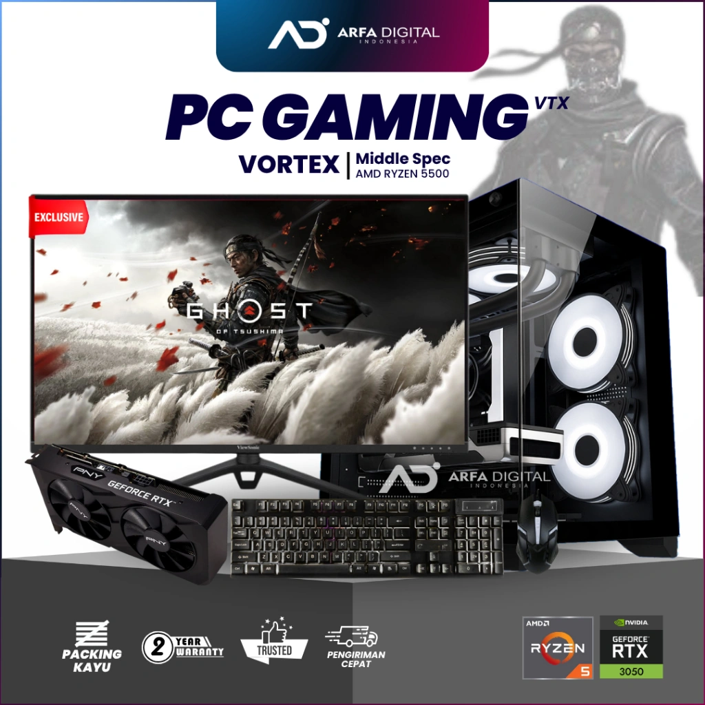 PC Rakitan Gaming LiveStreaming Fullset AMD Ryzen 5 5500 - VGA RTX 3050 8GB - RAM 32GB - SSD 512GB NVME -  Monitor 24inch 180Hz | VORTEX