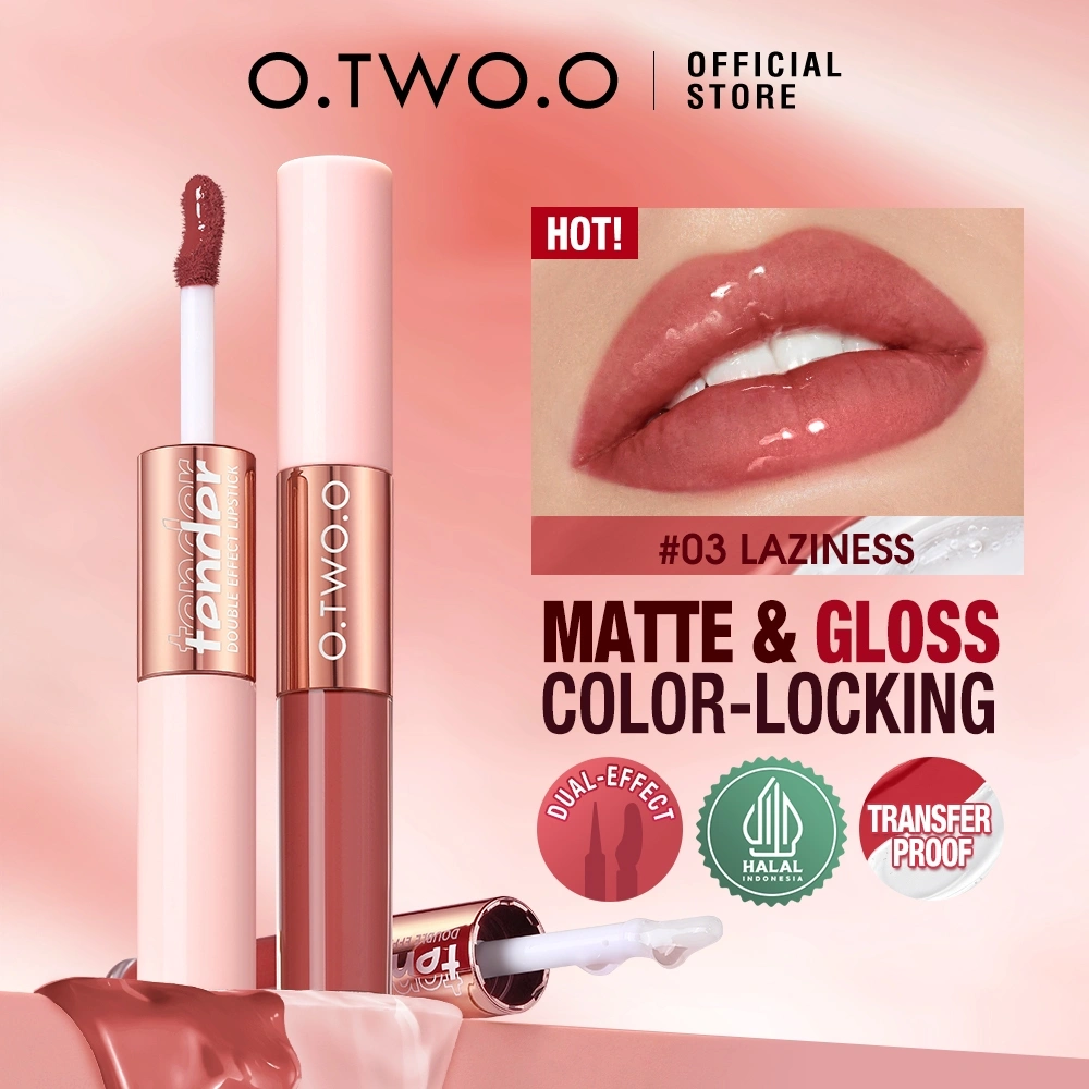 O.TWO.O 2 In 1 Lipgloss Matte & Gloss Lipstick Transferproof  and Waterproof Lip Makeup Tahan