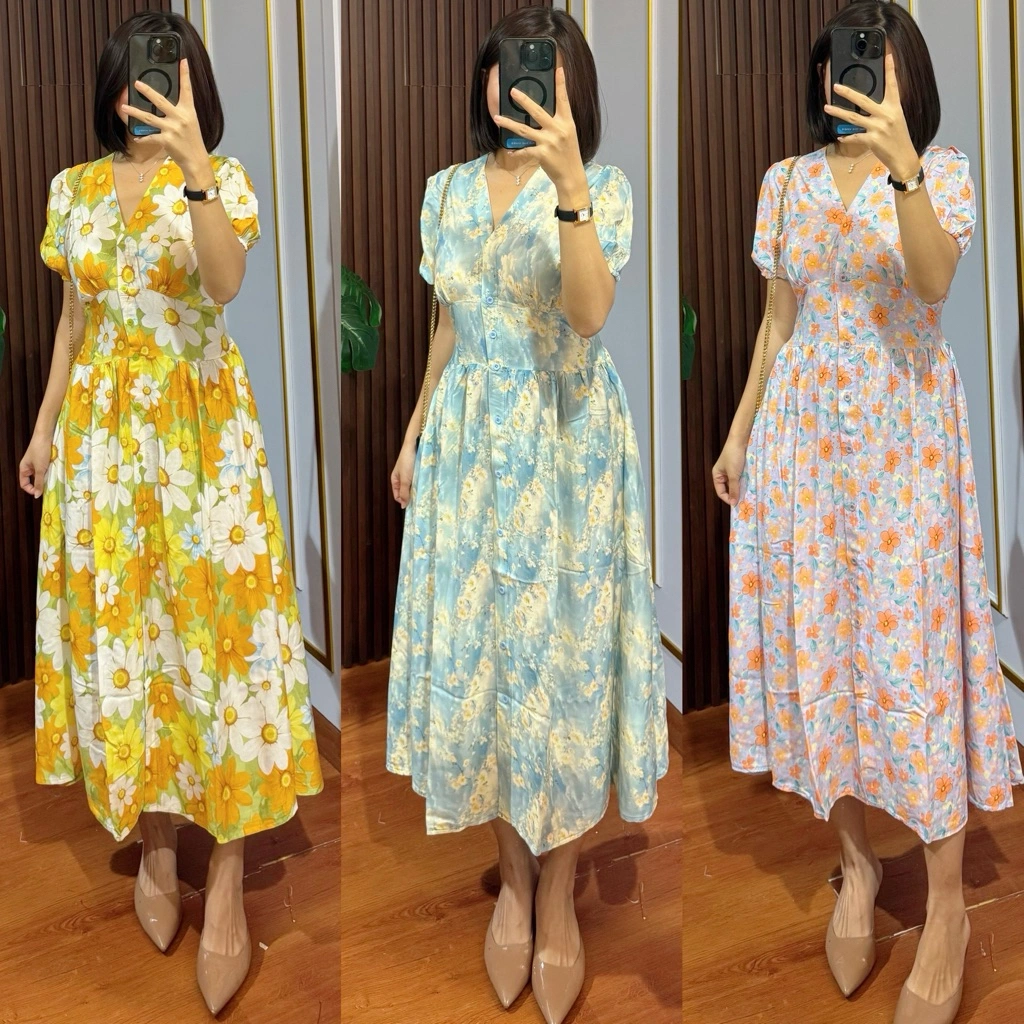 DRESS RAYON PREMIUM MAXI DRESS WANITA LONG DRESS PAKAIAN BUMIL BUSUI FRIENDLY BAJU KOREAN STYLE