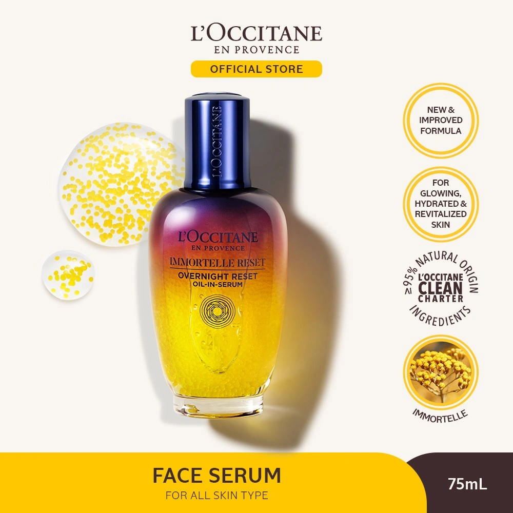 L’Occitane Immortelle Reset Oil-in-Serum 75ml Serum Wajah / Face Serum / Skin Booster Kulit Wajah Tampak Segar, Lebih Muda & Bercahaya