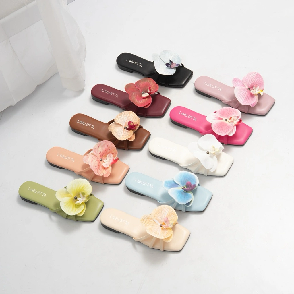 lavaletta • Anastasia Orchid Flat Sandal Selop Bunga Anggrek Hak 1cm