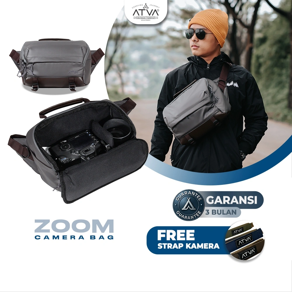 Tas Kamera Sling Bag, Camera Lensa DSLR dan Mirrorless, Waterproof (anti air), Zoom Series Grey