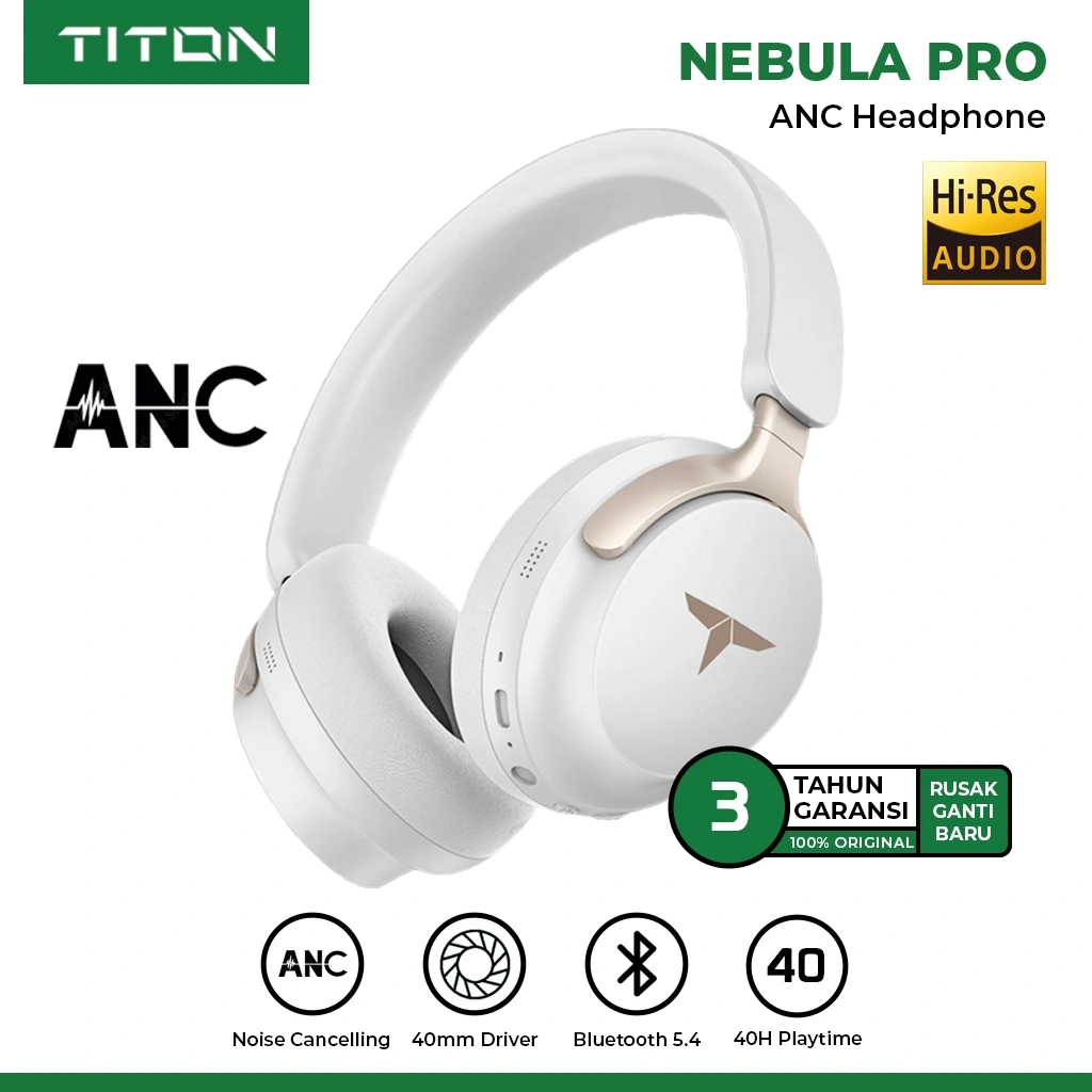 TITON Nebula Pro ANC Wireless Headphone Bluetooth 5.4 Noise Cancelling with Mic & Deep Bass Audio for Gaming Music Headset Earphone