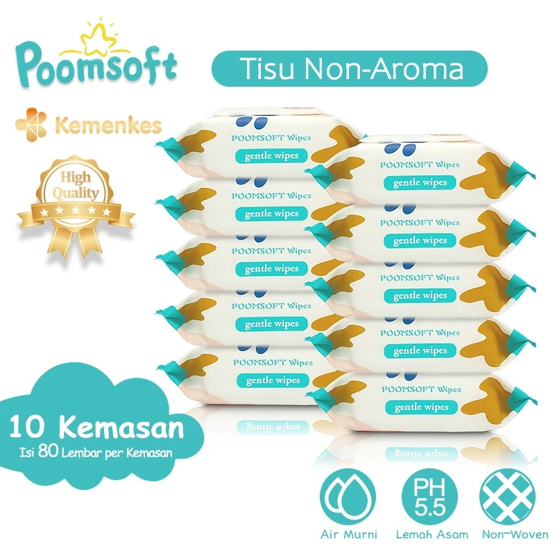 Poomsoft 10 Packs x 80 Lembar Tisu Basah Bayi Lembut tanpa Alkohol Aroma Set Bundel Perlengkapan Bayi yang Aman Disertifikasi oleh Departemen Kesehatan