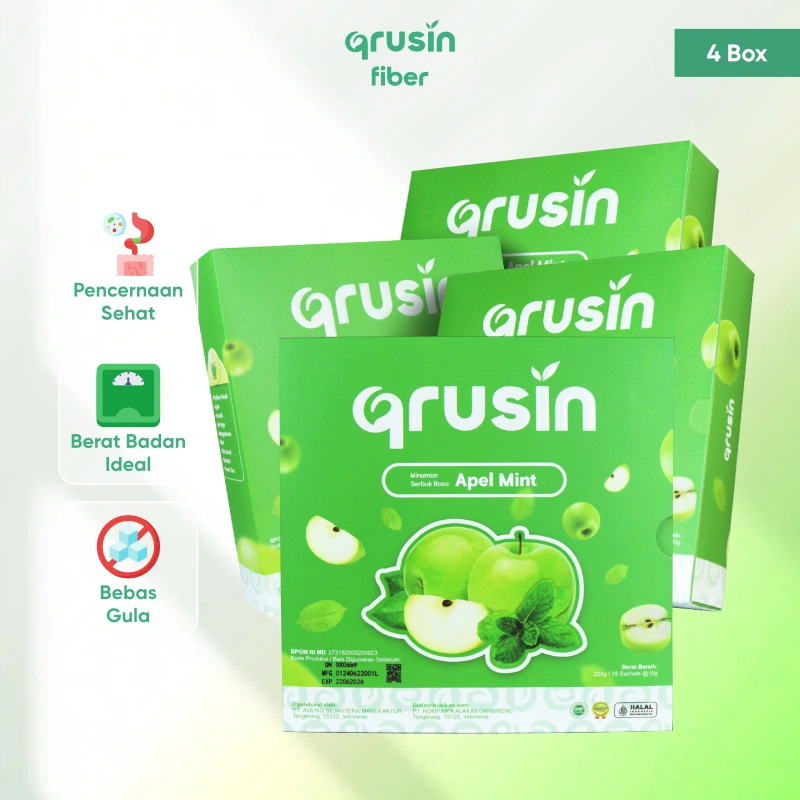 Qrusin Minuman Diet Serat Fiber Slim Suplemen Detox Pelangsing Penurun Berat Badan 4 Box