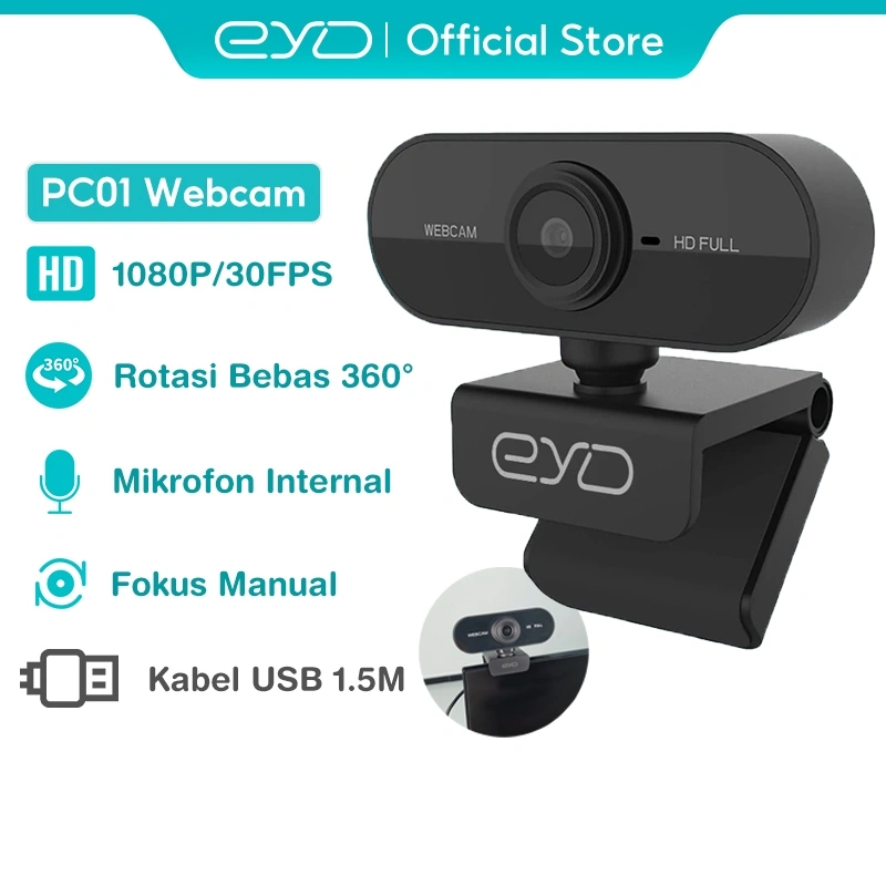 EYD Webcam 1080P HD AutoFocus Built-in Microphone USB Live Streaming Komputer Camera PC01 Kamera
