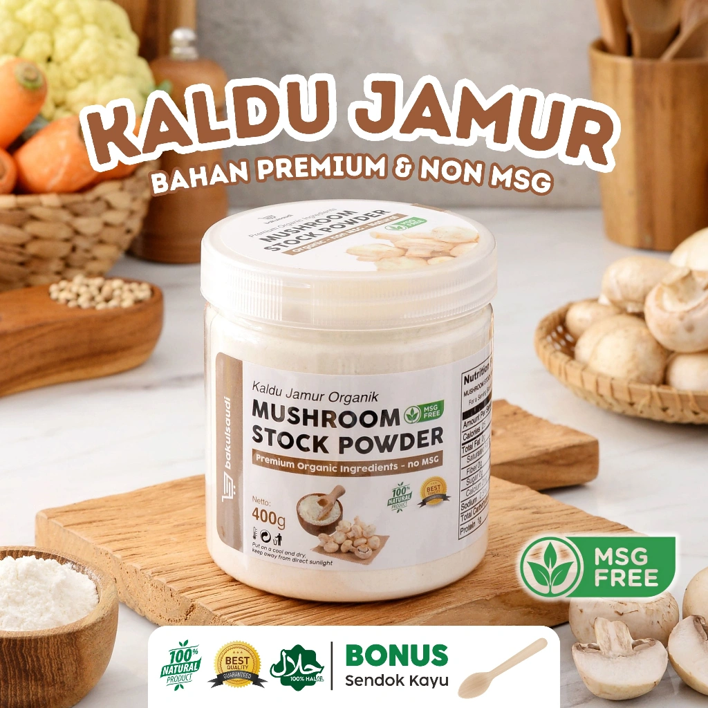 Kaldu Jamur Bubuk Non MSG Organik Bumbu Penyedap Asli Jamur Organic Mushroom Stock Seasoning Powder