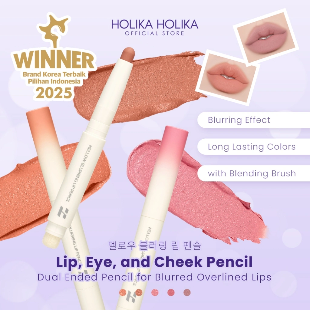 Holika Holika Mellow Blurring Lip Pencil | Lip, Eye, & Cheek Pencil with Blending Brush