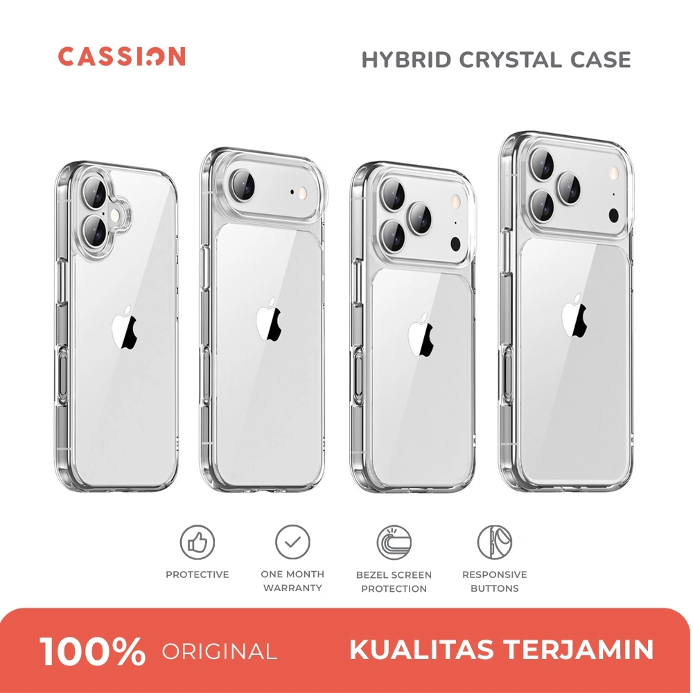 Case iPhone 17 16 15 14 13 Plus Pro Max Air 16e Cassion Premium Hybrid Crystal Glitter Black Clear Polos