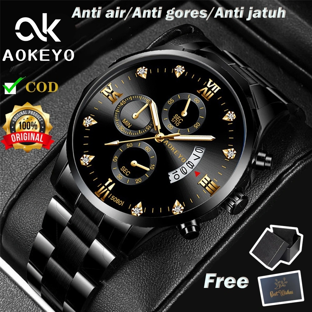 AOKEYO 5080 Jam Tangan Pria Anti Air Original Luxury Stainless Steel  Free BOX+Kartu Garansi