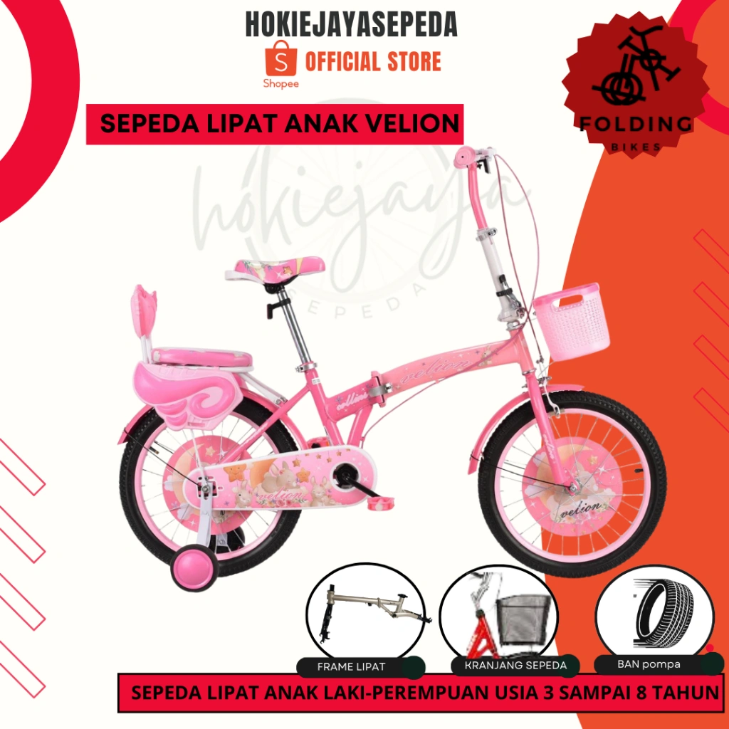 Sepeda Lipat Anak Laki dan Perempuan VELION SIZE 16 18 inch Frame folding bike bisa dilipat kranjang boncengan usia 3 4 5 6 7 8 9 tahun termurah asli ori SNI