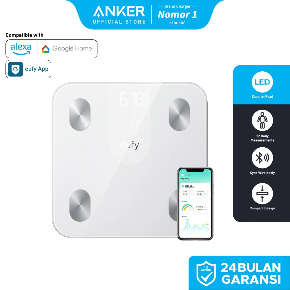Eufy Weighing Scales for Body Weight, Digital Bathroom Scales with Bluetooth, Body Fat Scales, 12 Measurements, Weight/Body Fat/BMI, Fitness Body Composition Analysis, Black, lbs/kg, Smart Scale A1 - T9120