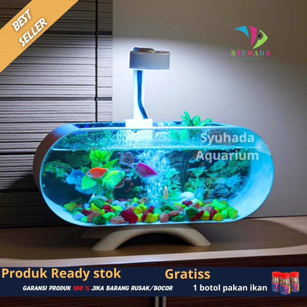 1 SET AQUARIUM MINI KACA AKRILIK LENGKAP DENGAN MESIN POMPA AERATOR TINGGAL PAKAI (M02)